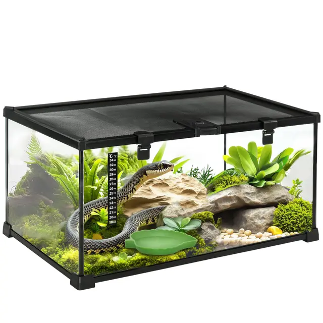 PawHut - Caja de reptiles (50 x 30 x 25 cm), color negro