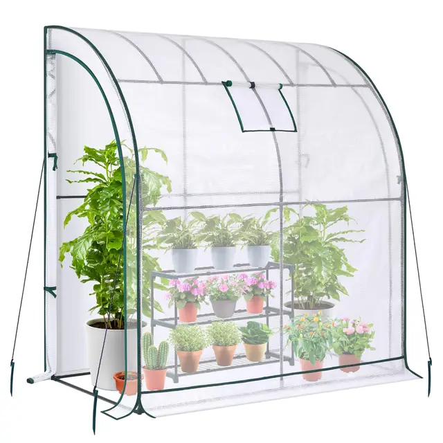 Ohuhu - Invernadero de tomate con soporte de plantas de 3 pisos, con película de malla resistente a los rayos UV, para plantas en macetas, 200 x 100 x 210 cm, color blanco