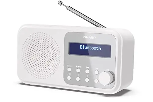 Sharp DR-P420(WH) Tokyo Dab+, FM Portable Digital Radio with RDS, BT 5.0, USB or Batteries, Mini Jack, Telescopic Antenna, Auto Search, 20+20 Memories, Time and Date Auto, Alarm, Snowy White