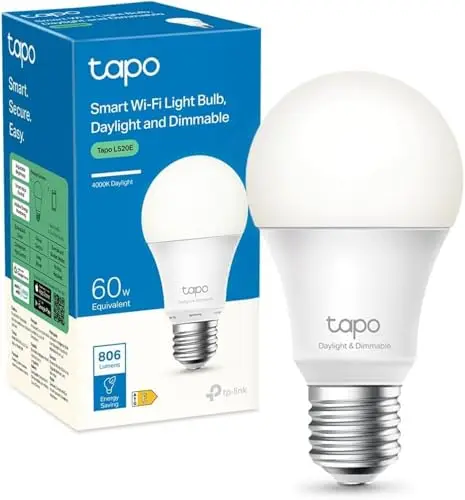 Tapo TP-Link L520E - Bombilla LED Inteligente, Bombilla WiFi sin necesidad de Hub, Blanco Neutro 4000K, Regulable,E27, 8.7W/ 806lm, Compatible Alexa, Echo y Google Home