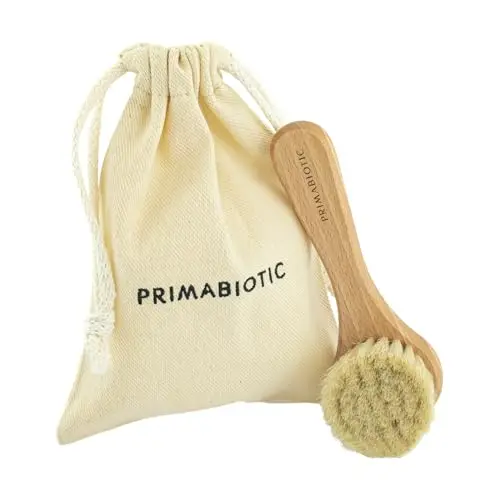 Cepillo de Masaje Facial – Primabiotic Masajeador Facial de Madera de Roble y Pelo de Cabra | Limpieza Seca Natural | Herramienta Ecológica con Bolsa Hecha a Mano