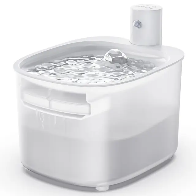Fuente para Gatos sin Cable a Pila con Sensor de Movimiento, 2.6L Fuente de Agua Fria para Gatos con Bateria 3000mAh Recargable, Bebedero Automático a Prueba de Salpicaduras