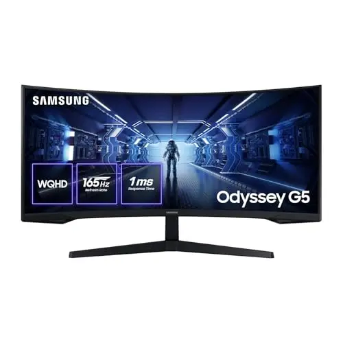 Samsung Odyssey G55T Curved Gaming Monitor 34", Ultra WQHD, 3440x1440, 165Hz, 1ms(G/G), 1000R, AMD Freesync Premium, HDR, Negro, LC34G55TWWPXEN