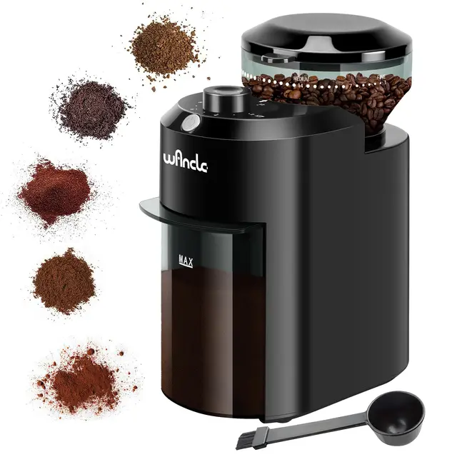Molinillo de Café, Molinillo de Café Eléctrico Wancle, Molinillo de Café Ajustable para Granos de Café, con 28 Ajustes de Molido Preciso para 12 Tazas (Plástico, Negro)