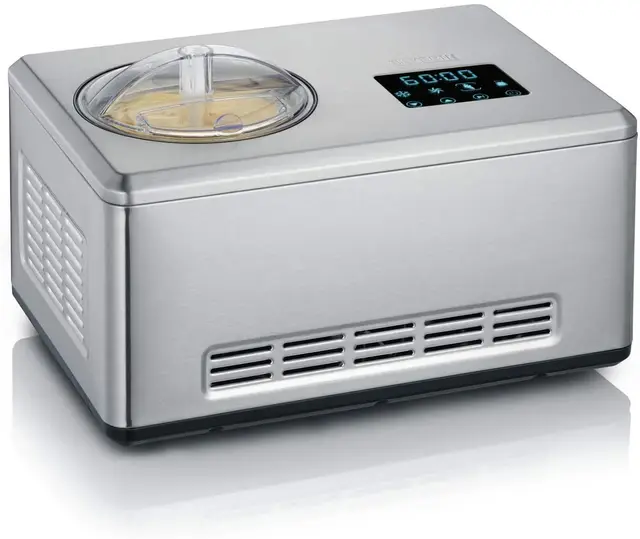SEVERIN Heladera 2 en 1, heladera con compresor para hacer helado, sorbetes y yogures caseros, máquina para hacer helados con 1 recipientes y recetario, acero inoxidable, EZ 7405