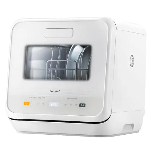 COMFEE' Lavavajillas de Encimera, Mini Lavavajillas de Sobremesa con 6 Programas, Lavado con Vapor, Cuidado del Bebé y Lavado de Frutas, sin Fontanería, Inicio Diferido, 72horas Almacenamiento, Blanco