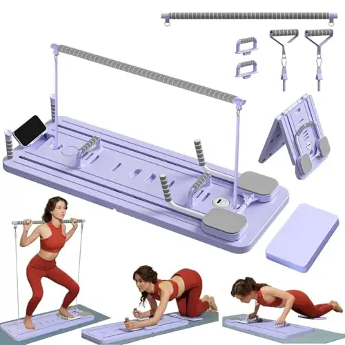 Mini Pilates Reformer Kit con Barra de Pilate y Bandas de Resistencia, Pilates Board en Casa Tabla Pilate Multifuncional Equipo de Entrenamiento