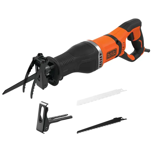 BLACK+DECKER Sierra de sable 750 W, Velocidad variable, 2800 rpm, Profundidad del cabezal ajustable, Cambio de hoja sin herramientas, Soporte de rama desmontable, Incluye 2 hojas, BES301-QS