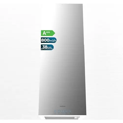 Cecotec Campana Extractora en Isla Extractor Bolero Flux ICT 388000 Inox A++. 210W, 38cm, 800m3/h, Clase A++, Control Electrónico, 3 Niveles, Filtros Carbono y Aluminio, LED, Delay Function