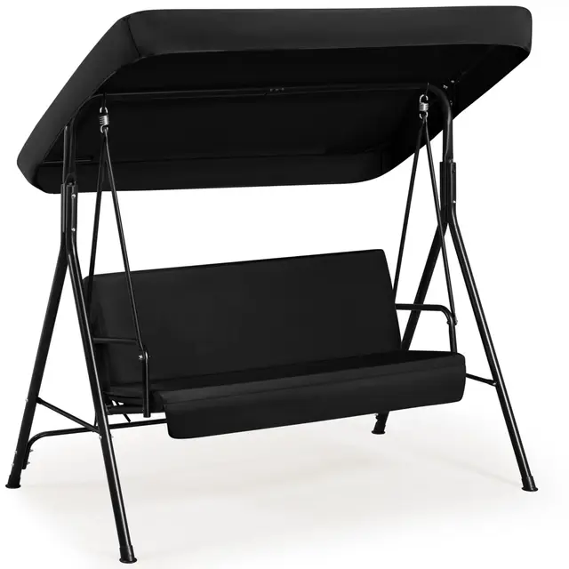 Yaheetech Columpio con Dosel Balancín de Jardín Exterior de 3 Plazas con Cojín Extraíble y Toldo Ajustable en Ángulo Impermeable Carga Máx.250kg Negro