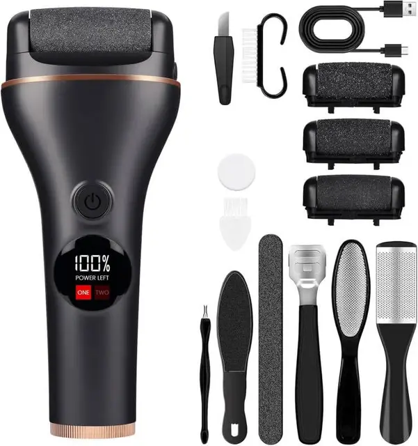 Lima Electrica Pies Durezas, 18 PCS Kit Pedicura Electrico Profesional Quita Durezas, Lima Electrica Pies Durezas Recargable, IPX7 Impermeable Lima Pies Durezas, con 3 Rodillos y 2 Velocidades