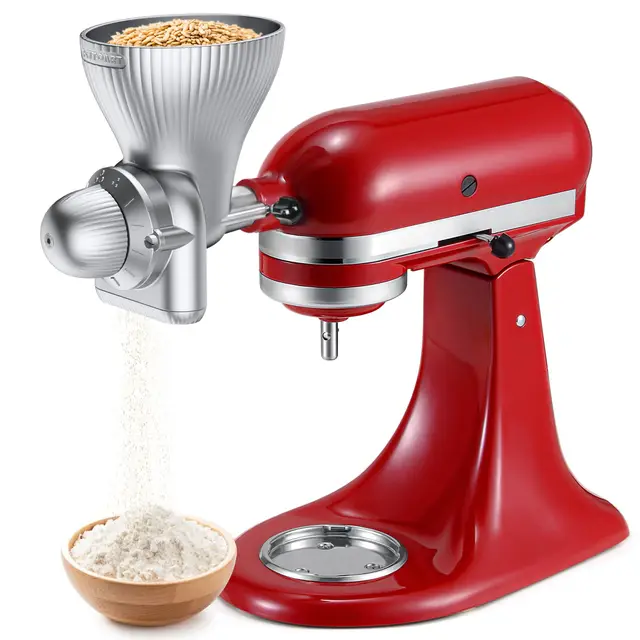 Accesorio de molino de grano de metal para batidora KitchenAid con molino de harina de 12 niveles de molienda, accesorio de molino de grano apto para moler trigo, maíz, avena, trigo sarraceno, mijo y