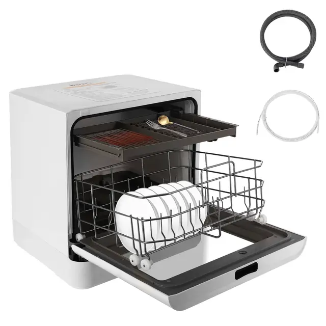 Lavavajillas de mesa, máquina de lavar platos de 800W con pantalla LED, lavavajillas de sobremesa con 4 programas de lavado, mini lavavajillas sin conexión de agua para apartamentos pequeños y