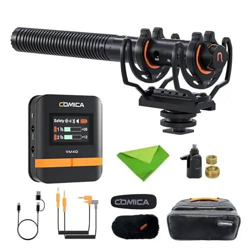 comica VM40 Micrófono de Escopeta Profesional, micrófono inalámbrico de Condensador súper cardioide 2.4G, micrófono de cámara Universal para cineastas, Vloggers - Micrófono inalámbrico para cámara