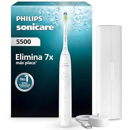 Philips Sonicare 5500 cepillo dental eléctrico, sónico con 2 modos, alerta de presión, EasyStart, SmarTimer y BrushPacer, blanco, modelo HX7110/02 [Nueva Tecnología]