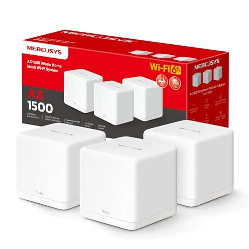 [2024 Nuevo] MERCUSYS Halo H1500X(3-Pack)-AX1500 Sistema WiFi 6 Mesh, 3X Puerto Gigabit Ethernet, Conecta hasta 150 Dispositivos, Control Parental, Cobertura de hasta 550 m², Fácil Configuración
