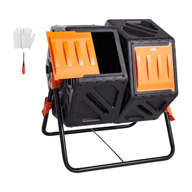 VEVOR Compostador Giratorio de Jardín 140 L Contenedor de Abono Giratorio de 360° Doble Cámara de PP Sin BPA Carga 40 kg para Compostaje de Residuos Orgánicos Cocina Jardinero Terraza Patio Exterior