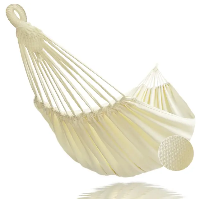 GOCAN hamacas Jardin amacas de Jardin Exterior Lona 220x150cm Longitud Total 330cm Carga 300kg Hamaca Doble amaca Colgante para Patio Porche e Interior (Beige) XXL