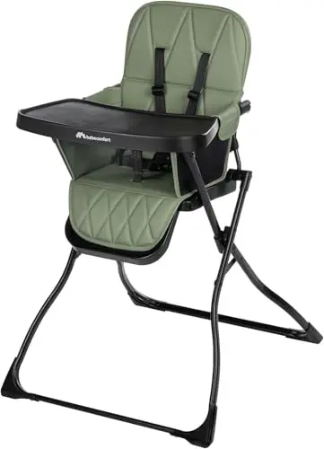 Bebeconfort Lily, trona, 6 meses-3 años, 9-15 kg, plegado ultracompacto, ligera (4 kg), fácil limpieza, acolchado suave, plegado fácil con una sola mano, Mineral Green