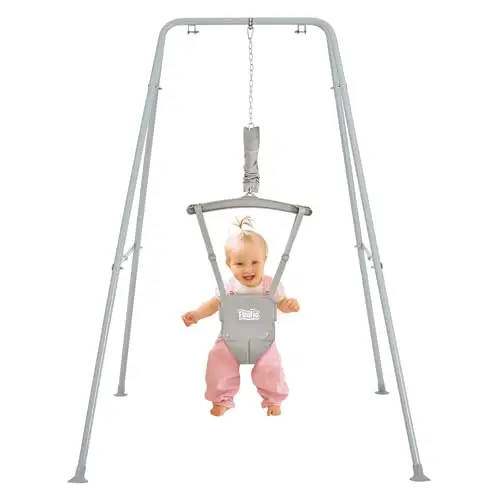 FUNLIO Saltador de puerta con soporte para bebé (6-24 meses) juego de ejercicio de columpio para jugar en interiores/exteriores para bebé niña/niño, con cadena ajustable, fácil de montar - Gris