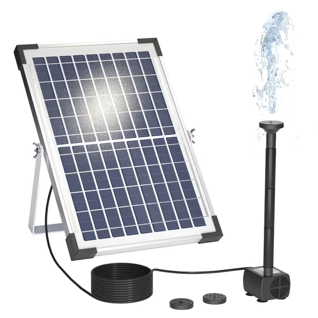 Bomba de Agua Solar,10W 500L/H 9V Fuente Solar,con Panel Solar y 3 boquillas para baño de pájaros, pecera, Estanque pequeño, jardín