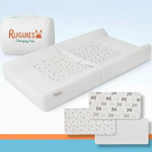 Cambiador Bebé Acolchado Suave e Impermeable para Cómoda y Mueble - con Arnés de Seguridad y Base Antideslizante - Diseño Ergonómico - 80x42 cm - Incluye 3 Protectores Adicionales OEKO-TEX.