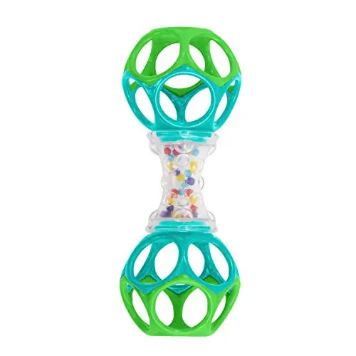 Bright Starts, Sonajero Oball Easy Grasp para bebé en azul/verde, apto desde recién nacido