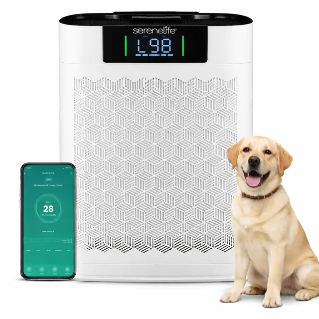 SereneLife purificador de aire HEPA para el hogar, Control Inteligente por WiFi y app, Ultra silencioso, Elimina polvo, Pelo de mascotas y olores, Cubre hasta 167 m²