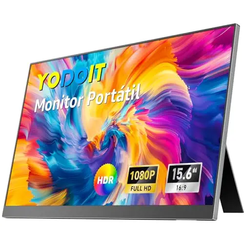 Yodoit Monitor Portátil 15,6", IPS FHD 1920×1080P Pantalla Portatil con Soporte, Conectividad USB-C y HDMI, Altavoces Integrados, para Computadora Portátil/PC/Mac/PS4/PS5/Xbox/Switch