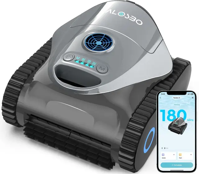 (2026 Nuevo) Talosbo C1 Robot Piscina Limpiafondos y Paredes, Línea de Flotación, Filtrante 180μm y Esponja 35ppi, 180 Min de Autonomía, Aspirador Piscina Inalámbrico con Control por APP, hasta 150 m²