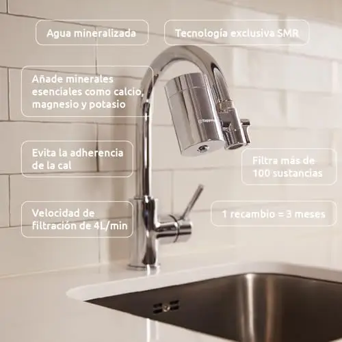 Tappwater EcoPro SMR – Filtro agua grifo con 6 etapas y Swedish Mineral Rock. Filtra + 100 sustancias y añade minerales esenciales para agua pura y saludable. Purificador agua con tecnología exclusiva