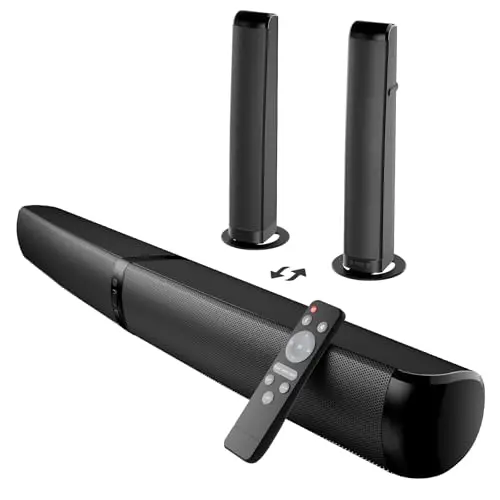GarageRock Barra de Sonido TV, 2026 Upgrade 90W Soundbar, 2-en-1 Desmontable Barra Sonido, Bluetooth 5.3 Altavoz para TV con ARC/Opt/AUX Conexiones, Home Cinema para TV/PC/Proyectores/Regalo, 1 Pcs