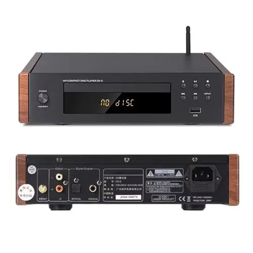 Reproductor de CD Hi-Fi sin pérdidas, Salida Digital óptica/coaxial, Tocadiscos para Sistemas de Audio domésticos, Compatible con CD, MP3, WMA, CDR, RW y USB,Black