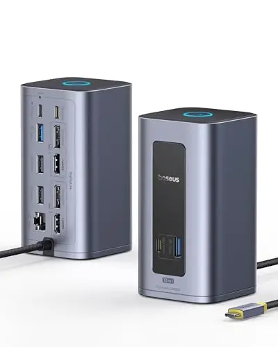 Baseus Nomos Air Mac 12 en 1 Displaylink Docking Station, Estación de Acoplamiento 2 Monitores Extensión para macOS, 2K HDMI/DP, 10Gbps USB-A/C, 100W PD, Gigabit Ethernet, Driver DisplayLink Requerido