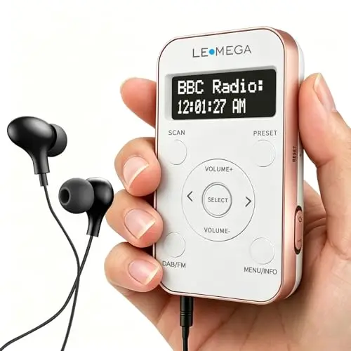 LEMEGA PR1L Radio Dab de Bolsillo, Radio FM, Radio Dab+ portátil, Auriculares incluidos, batería Recargable, 40 presintonías, Pantalla LCD, Radio Dab Deportiva con Interruptor bloqueable. Champán
