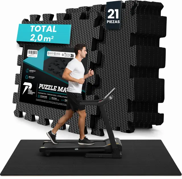 Esterilla Fitness EVA【Set de 21 Piezas】 Suelo Gimnasio Colchoneta Gimnasia Alfombra Antideslizante Tatami Alfombrilla Puzzle Cinta de Correr Gym, Protector de Suelo Workout Garaje y Piscina - Negro