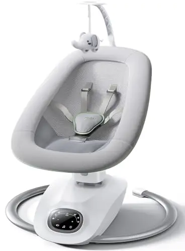 Momcozy CocoSway Hamaca Bebe Electrica de hasta 9 kg, Mecedora Bebe con Asiento Giratorio de 180°, 6 Modos y 4 Velocidades de Balanceo,Control Remoto, Arnés de 5 Puntos, 8 Cunas