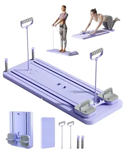 Reformer Pilates Plegable, Mini Reformer de Pilates Multifuncional con Temporizador LED y Rebote Automático, Maquina para Entrenamiento en Casa con Base Antideslizante