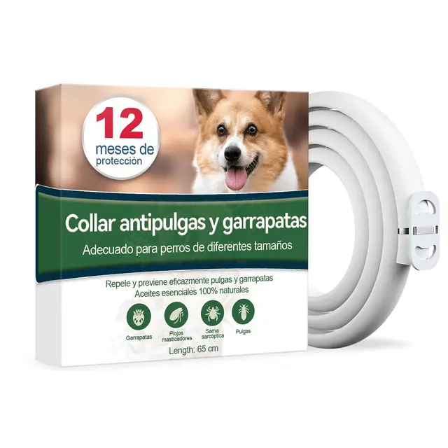 Collar Antiparasitario Perros, Seguro y Eficaz Collares Antiparasitos Perros, 12 Meses de Eficacia Collar Antipulgas Perro de 65 cm para Perro Pequeños, Medianos y Grandes (65cm)