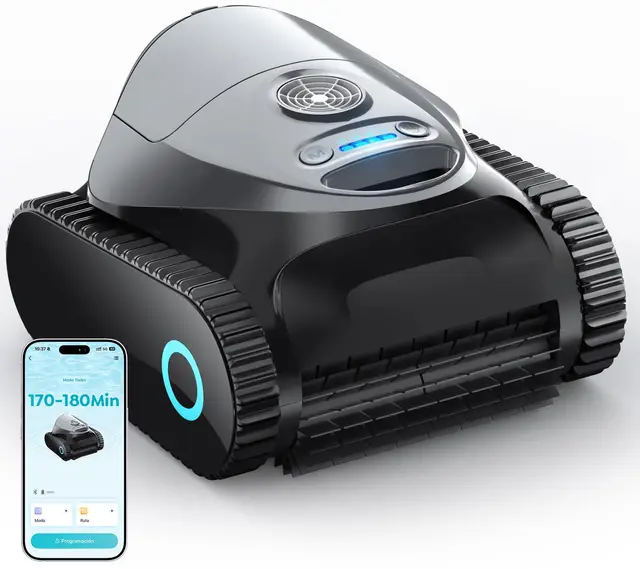 C1 Robot Piscina Limpiafondos y Paredes, Doble Filtro, Aspirador Piscina Bateria, 7 Modos de Limpieza, 180 min de Autonomía, Limpiador con App, Limpiafondos Piscina de hasta 150 m², Gris Mica