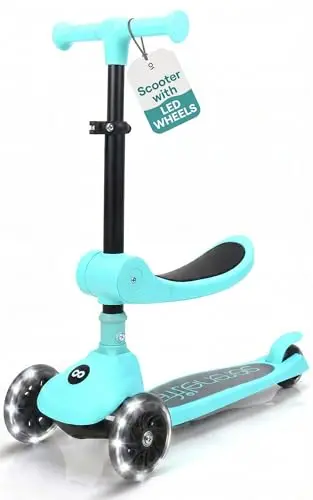 Serenelife Patinete 3 Ruedas para niños, Plegable, Luces LED en Las Ruedas, Manillar Ajustable, Freno Trasero de pie, Soporta hasta 49.9kgs