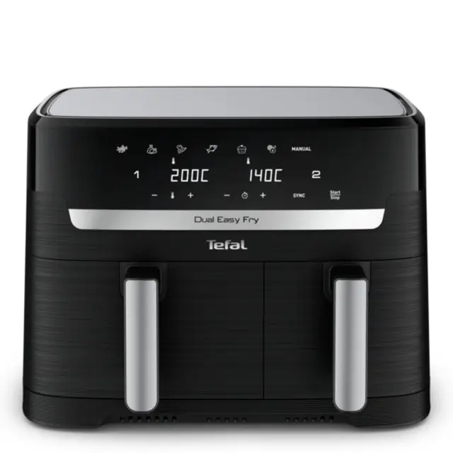 Tefal Dual Easy Fry EY9018 - Freidora de aire caliente de doble cámara (5,2/3,1 L, dos cajones independientes, 7 programas automáticos, ahorro de energía), color negro