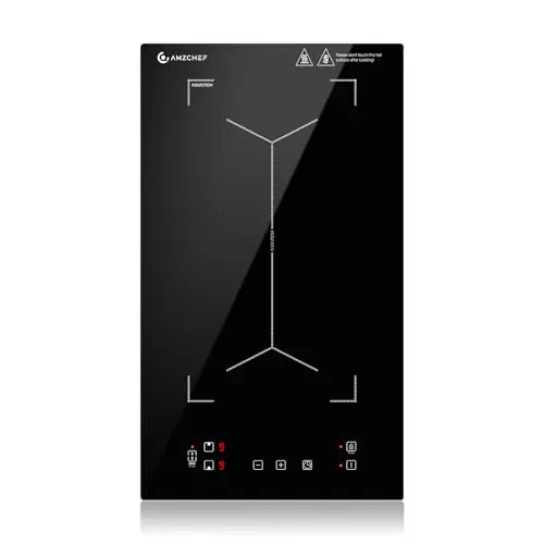 Placa de inducción con zonas flexibles, AMZCHEF placa induccion doble con 9 niveles de potencia, calentamiento intermitente, panel de control de moda, cerradura de seguridad, 3300W, negro