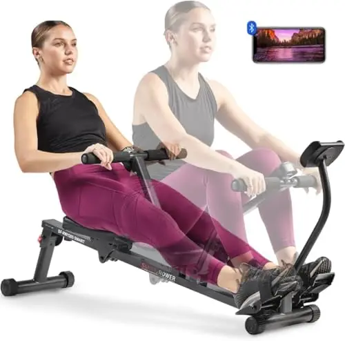 Sunny Health & Fitness Máquina de Remo Compacta y Ajustable, Equipo de Ejercicio Cardiovascular con 12 Niveles de Resistencia para Entrenamientos Corporales Completos y Opcional SunnyFit App Gratuita