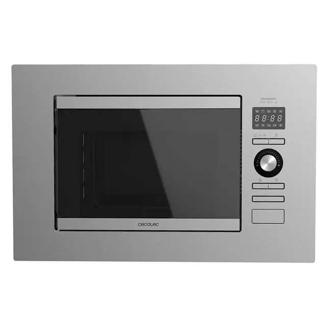 Cecotec Microondas encastrable Digital GrandHeat 2090 Built-In Steel. 800W Potencia, Integrable, 20 Litros, Grill, 8 Funciones preconfiguradas, Temporizador