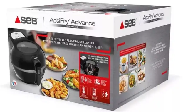 SEB ACTIFRY ADVANCE 1,2 kg Freidora sin aceite eléctrica negra Regulación inteligente de la temperatura Fritura saludable Aspa de elaboración Aplicación de recetas Sin olor Fácil de usar FZ727800