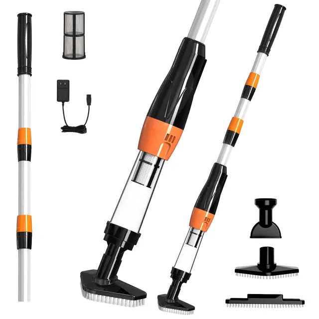 Aspirador de Piscina a Bateria, 3 en 1 Limpiafondos para Piscina Inalámbrica con Mango Telescópico, Aspiradora Manual para SPA, Piscina Pequeñas, Negro
