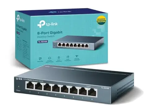 TP-Link TL-SG108 V3.0, Switch de Escritorio Red (10/100/1000 Mbps, Carcasa de Acero, IEEE 802.3 X, Auto-MDI/MDIX, Plug and Play, Ahorro de Energía, Puertos RJ45), 8 Puertos Gigabit, Color negro