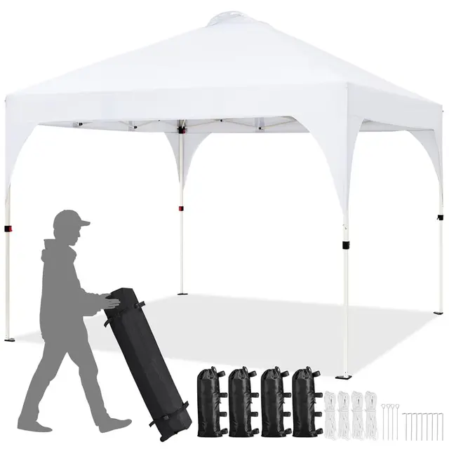 Yaheetech Carpa Plegable 3x3m, Cenador Exterior Impermeable y Antiviento para 8-10 Personas, Carpa Jardín con Ventilación y Bolsa de Transporte, Color Blanco