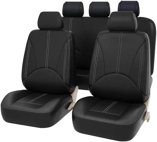 Fundas Universales para Asientos de Coche, Fundas de Cuero PU para Asientos de Coche, Protectores de Asientos para La Mayoría de Los Coches., SUV, Camiones, 11 Pcs, Negro